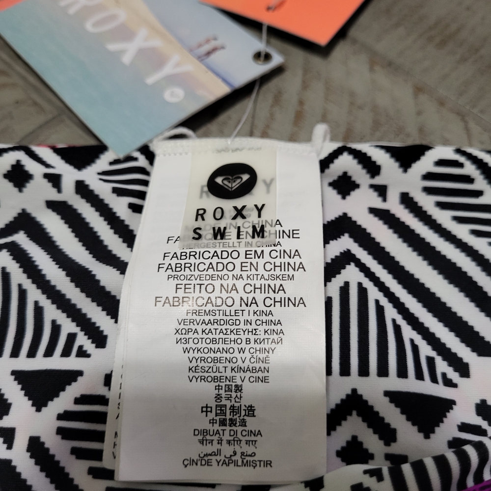 Roxy Black & White Tribal Swimwear Bottoms with Pink and Orange Accents - Picture 3 of 6